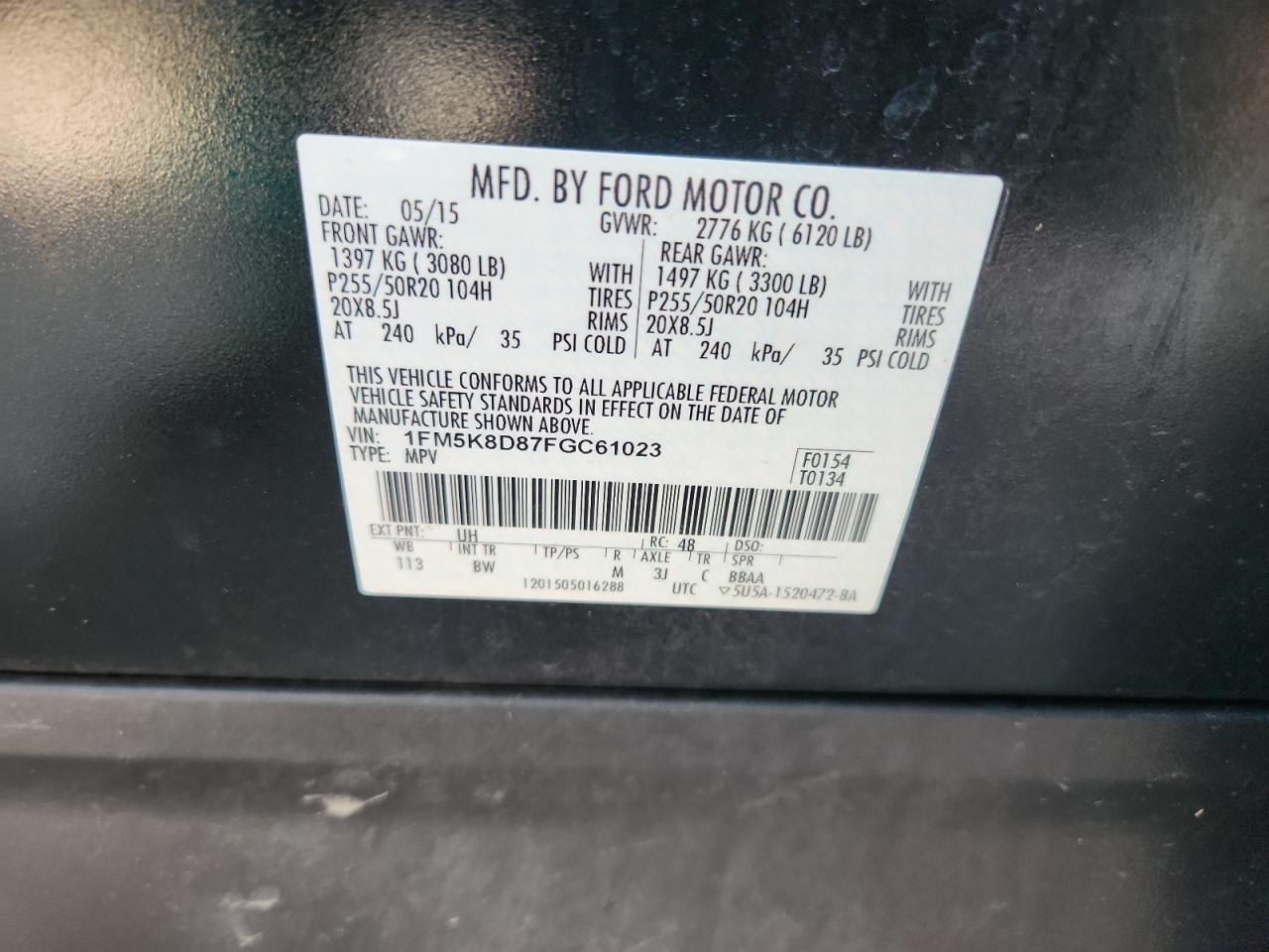2015 Ford Explorer Xlt VIN: 1FM5K8D87FGC61023 Lot: 63874565