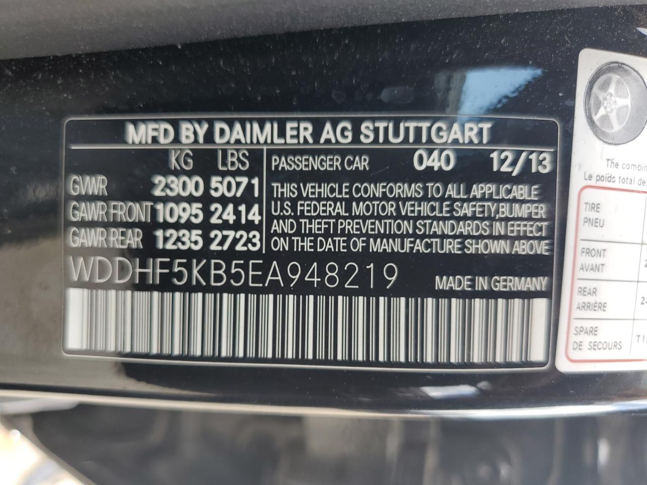 2014 Mercedes-Benz E 350 VIN: WDDHF5KB5EA948219 Lot: 70605795