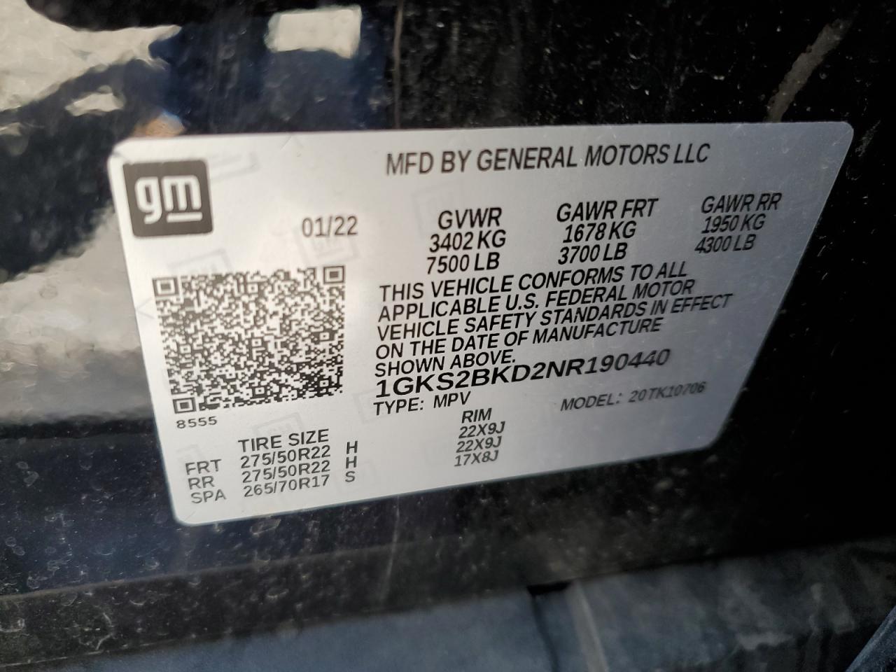 2022 GMC Yukon Slt VIN: 1GKS2BKD2NR190440 Lot: 64136835