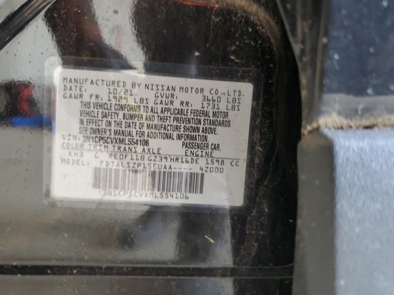 2021 Nissan Kicks Sv VIN: 3N1CP5CVXML554106 Lot: 66116625