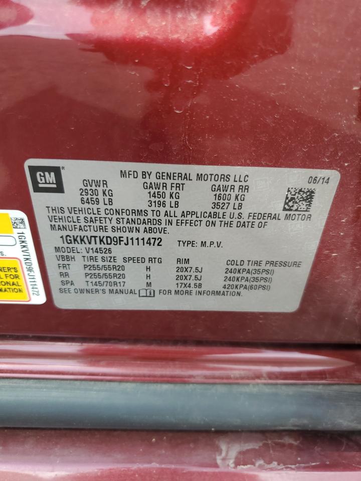 2015 GMC Acadia Denali VIN: 1GKKVTKD9FJ111472 Lot: 65225715