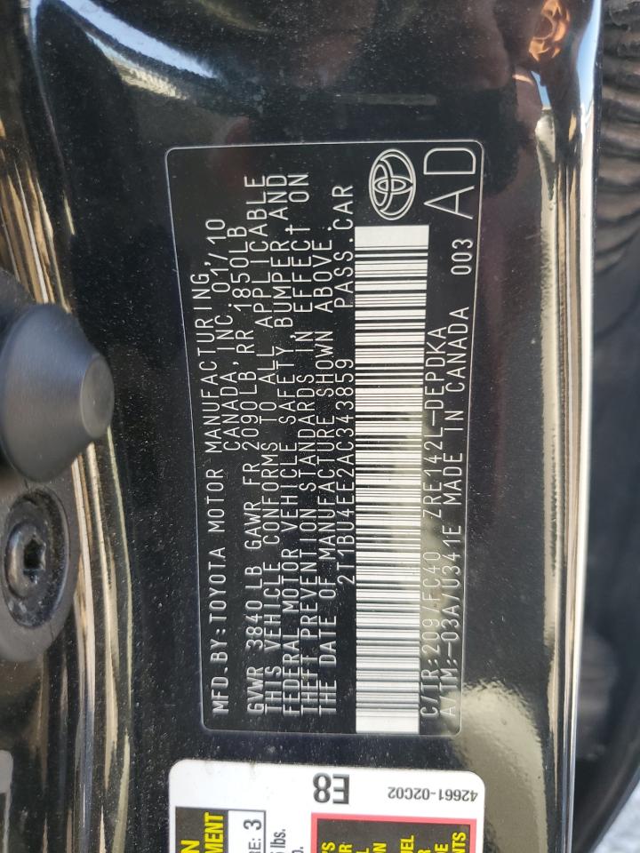 2t1bu4ee2ac343859 2T1BU4EE2AC343859 2010 Toyota Corolla Base