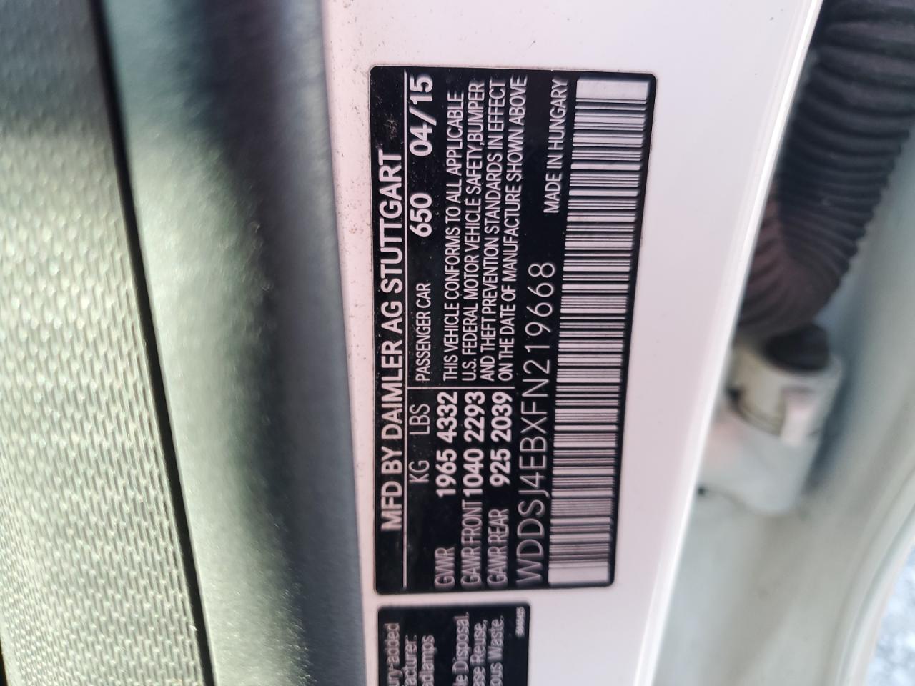 2015 Mercedes-Benz Cla 250 VIN: WDDSJ4EBXFN219668 Lot: 64989635