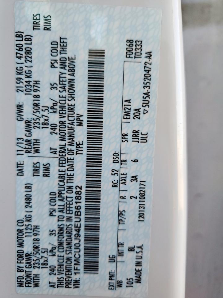 2014 Ford Escape Titanium VIN: 1FMCU0J94EUB61882 Lot: 65084405