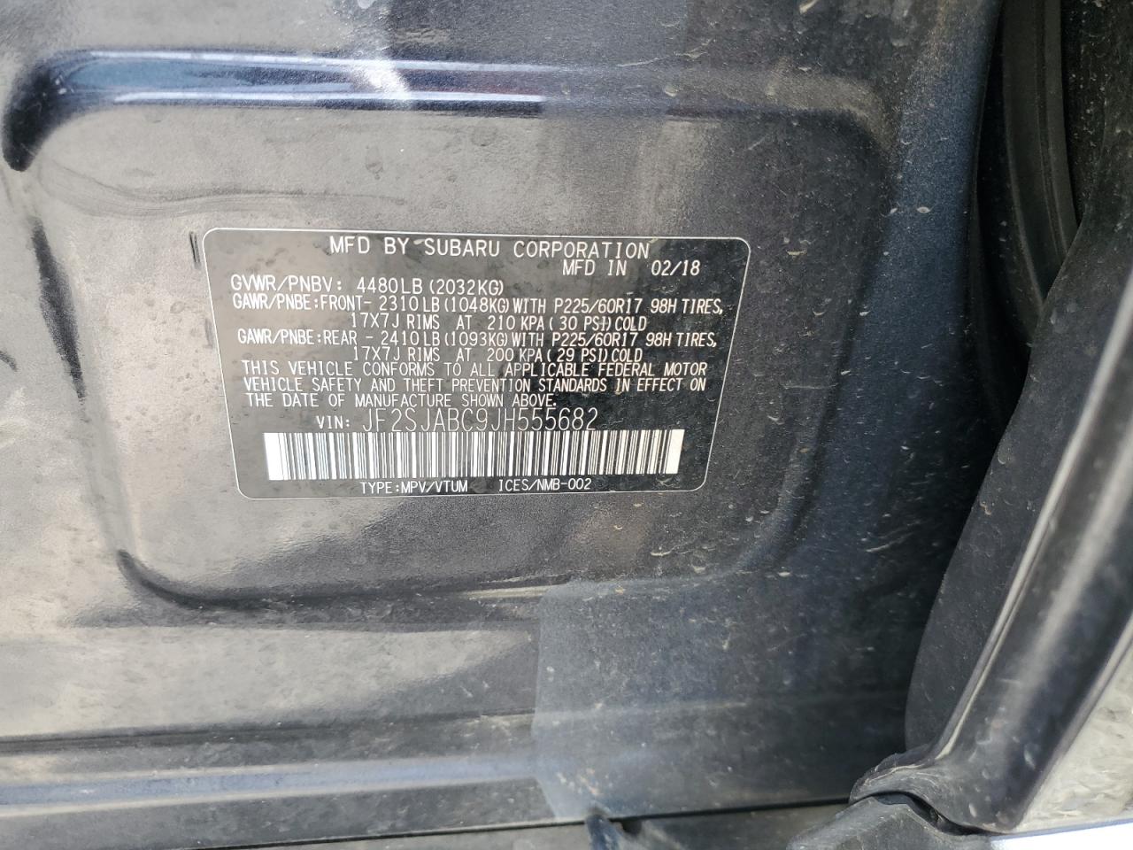 2018 Subaru Forester 2.5I VIN: JF2SJABC9JH555682 Lot: 63628545