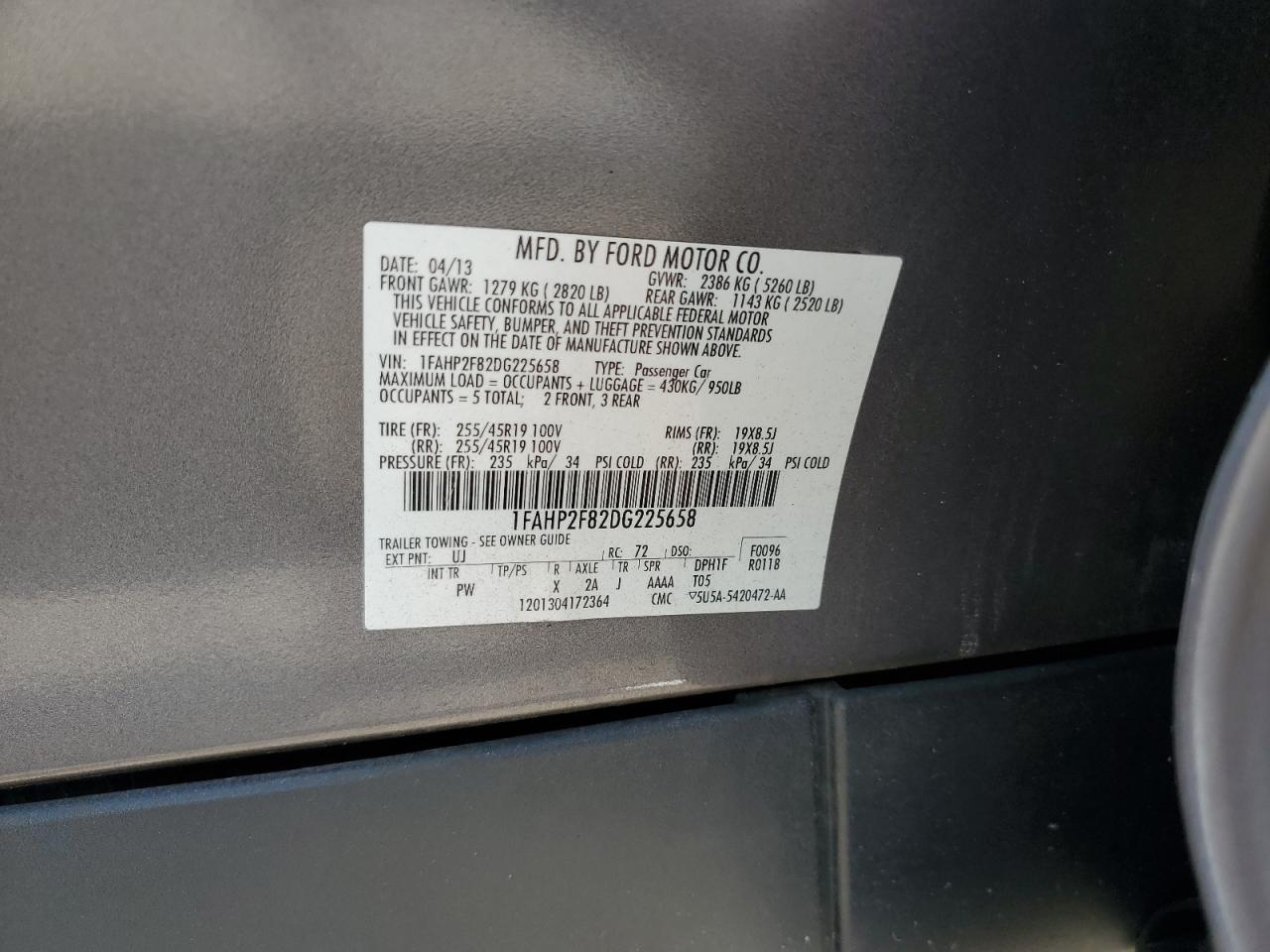 2013 Ford Taurus Limited VIN: 1FAHP2F82DG225658 Lot: 65421395