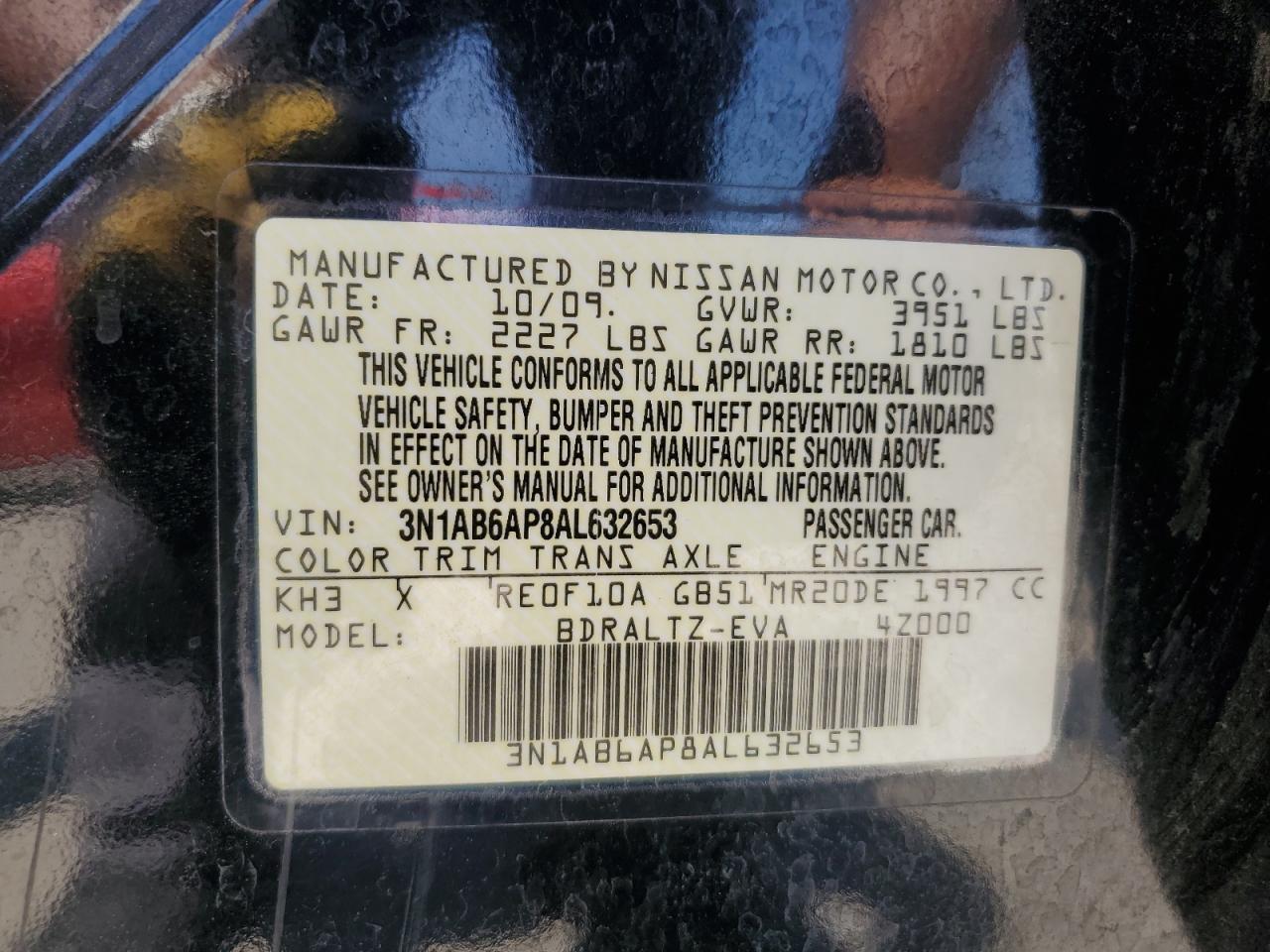 2010 Nissan Sentra 2.0 VIN: 3N1AB6AP8AL632653 Lot: 62944355