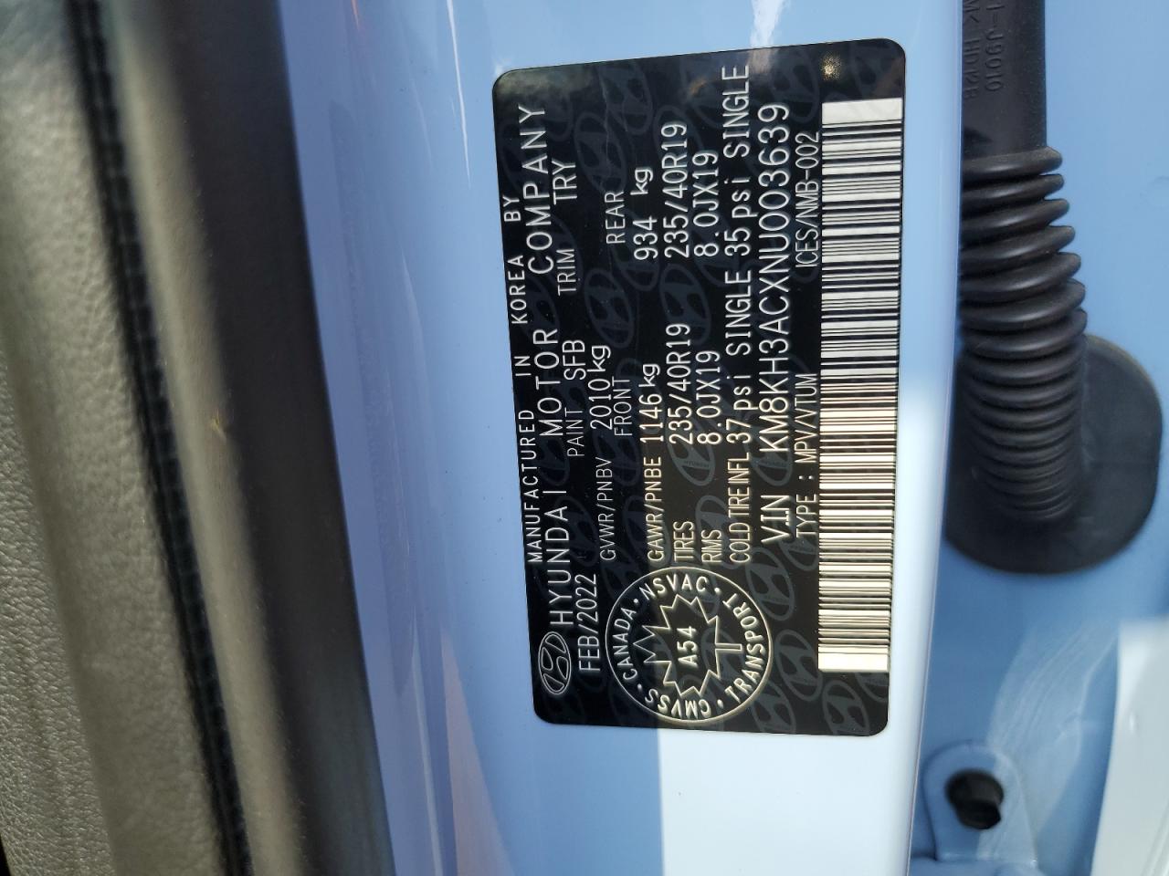 2022 Hyundai Kona N Base VIN: KM8KH3ACXNU003639 Lot: 64236315