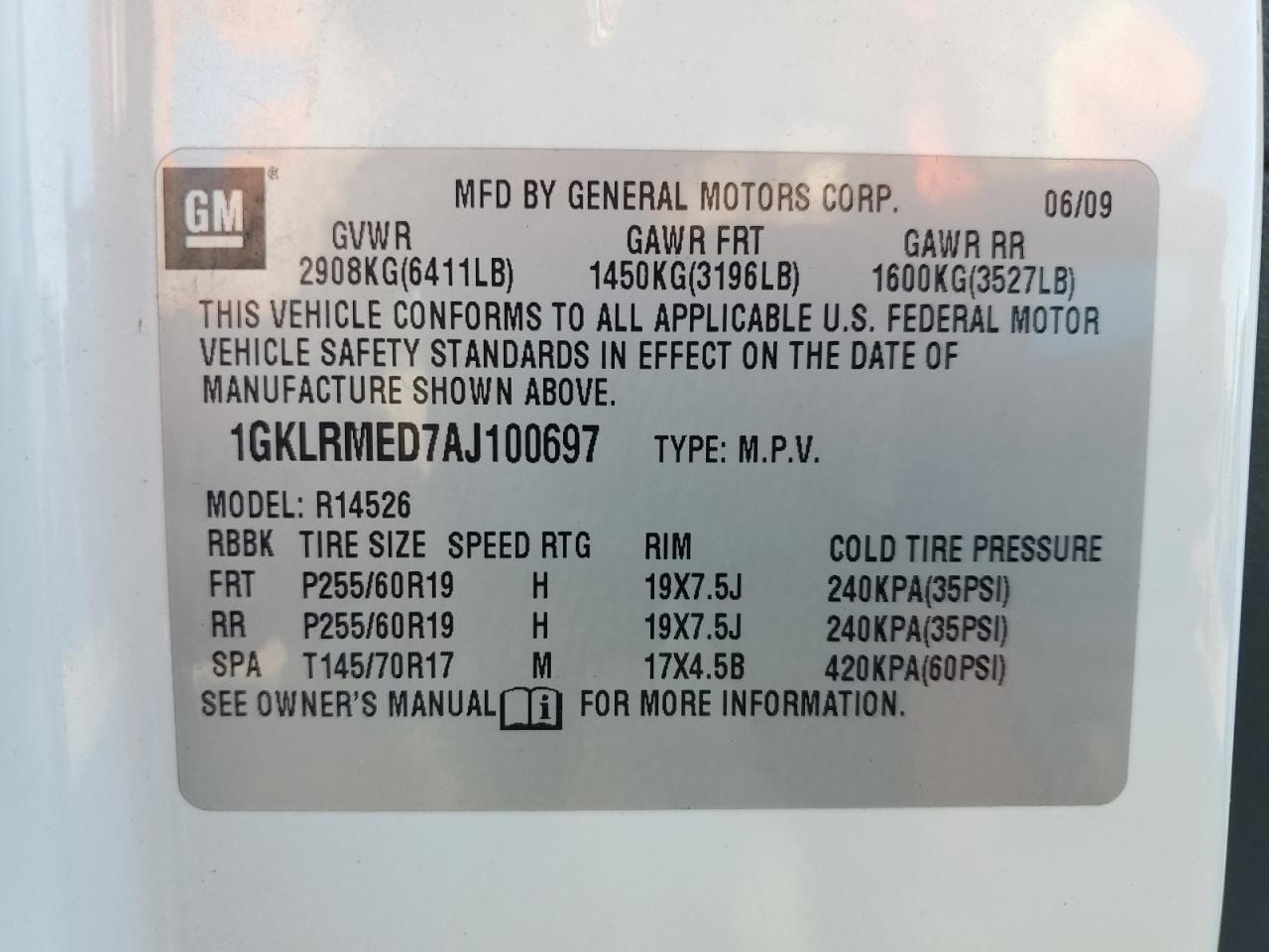 2010 GMC Acadia Slt-1 VIN: 1GKLRMED7AJ100697 Lot: 63454445