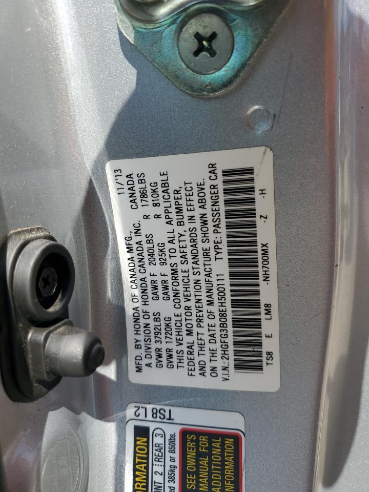 2014 Honda Civic Exl VIN: 2HGFG3B08EH500111 Lot: 66222445