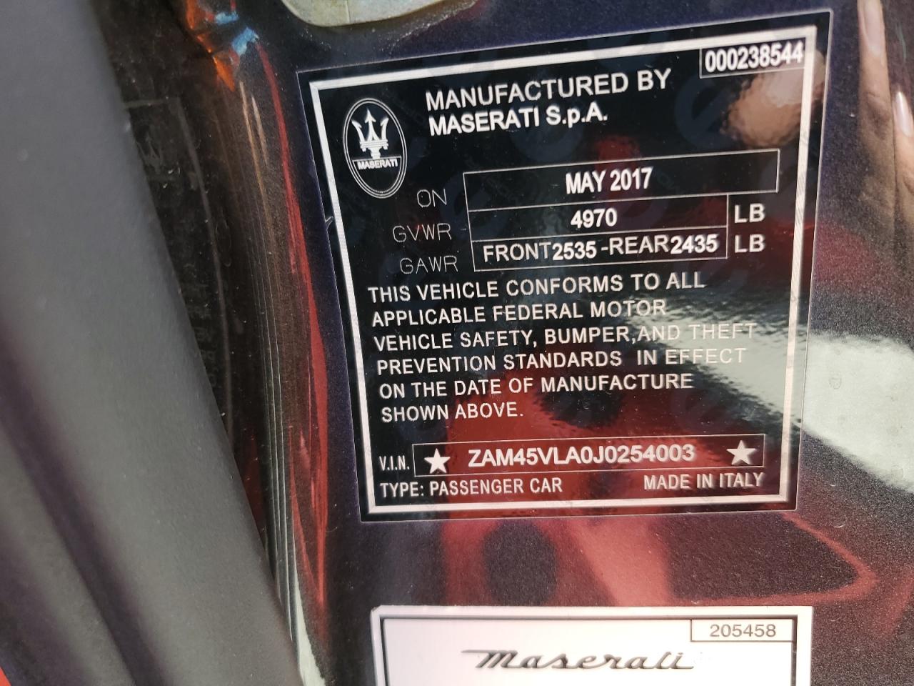zam45vla0j0254003 ZAM45VLA0J0254003 2018 Maserati Granturismo S