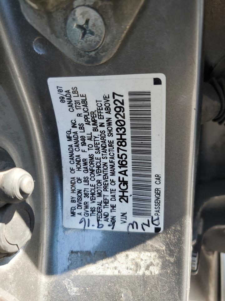 2008 Honda Civic Lx VIN: 2HGFA16578H302927 Lot: 64509305