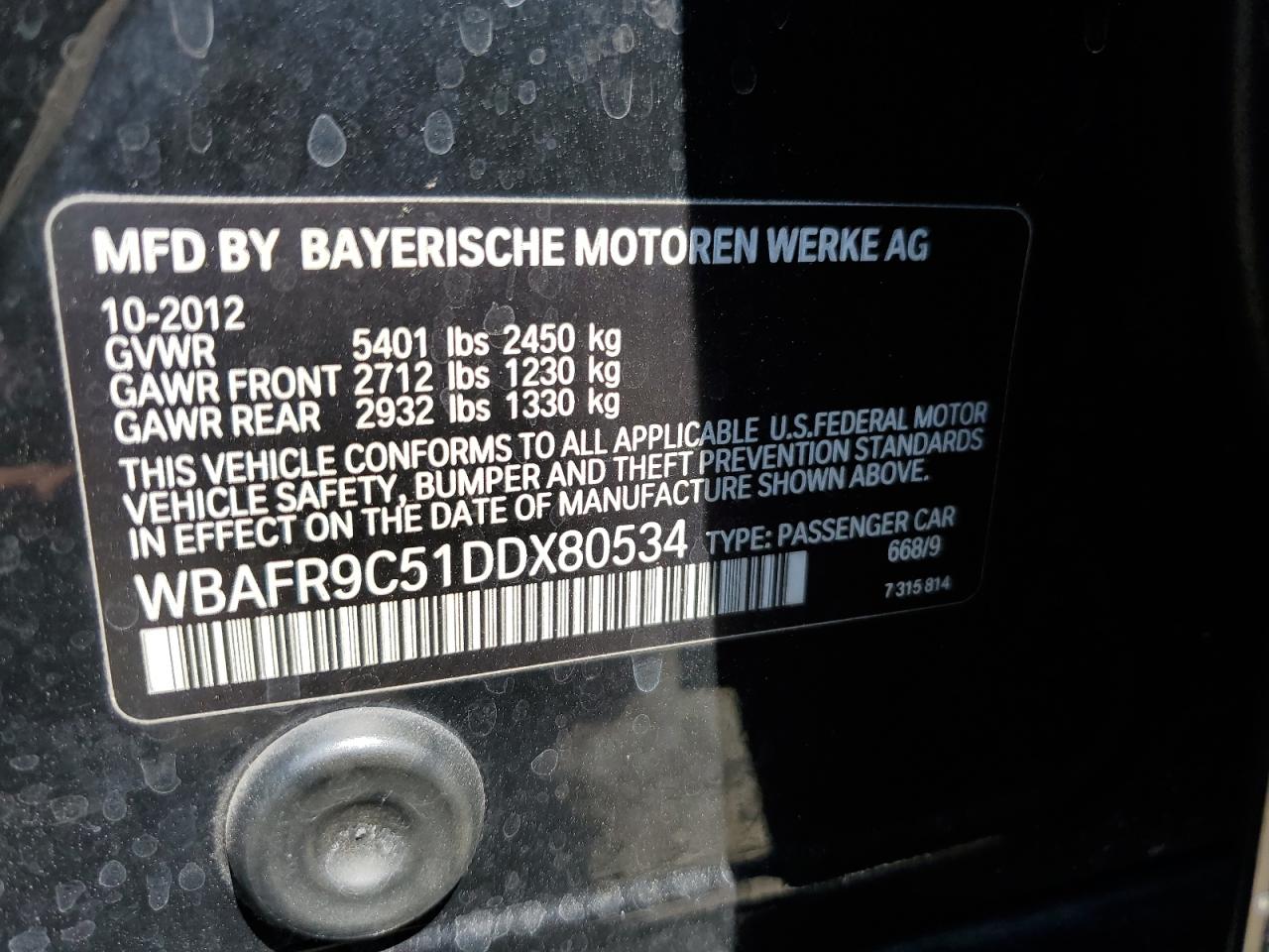 2013 BMW 550 I VIN: WBAFR9C51DDX80534 Lot: 65283715