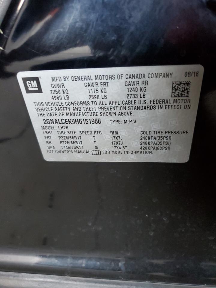 2017 Chevrolet Equinox Lt VIN: 2GNALCEK9H6151968 Lot: 63292455
