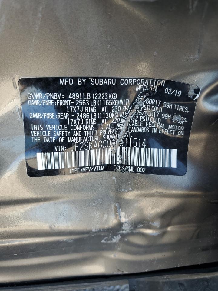 2019 Subaru Forester Premium VIN: JF2SKAGC0KH511514 Lot: 62868895