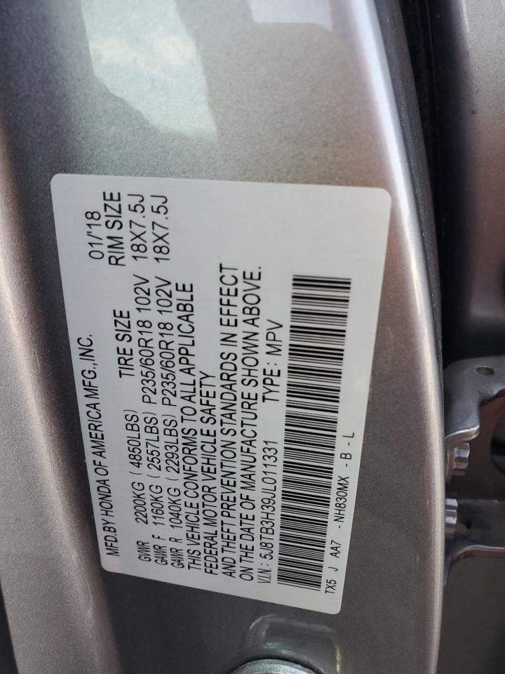 2018 Acura Rdx VIN: 5J8TB3H39JL011331 Lot: 63861165