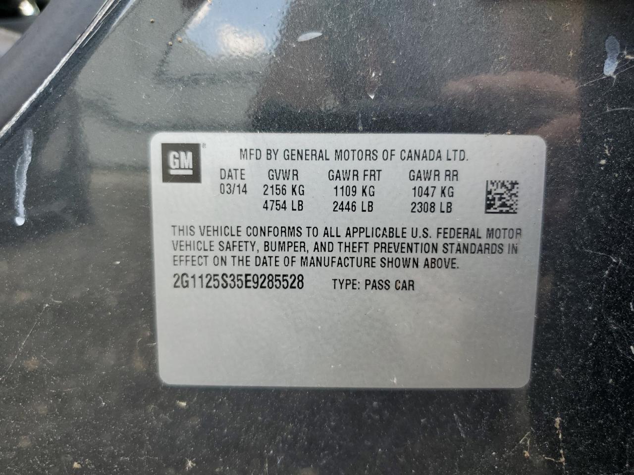 2014 Chevrolet Impala Lt VIN: 2G1125S35E9285528 Lot: 64316755