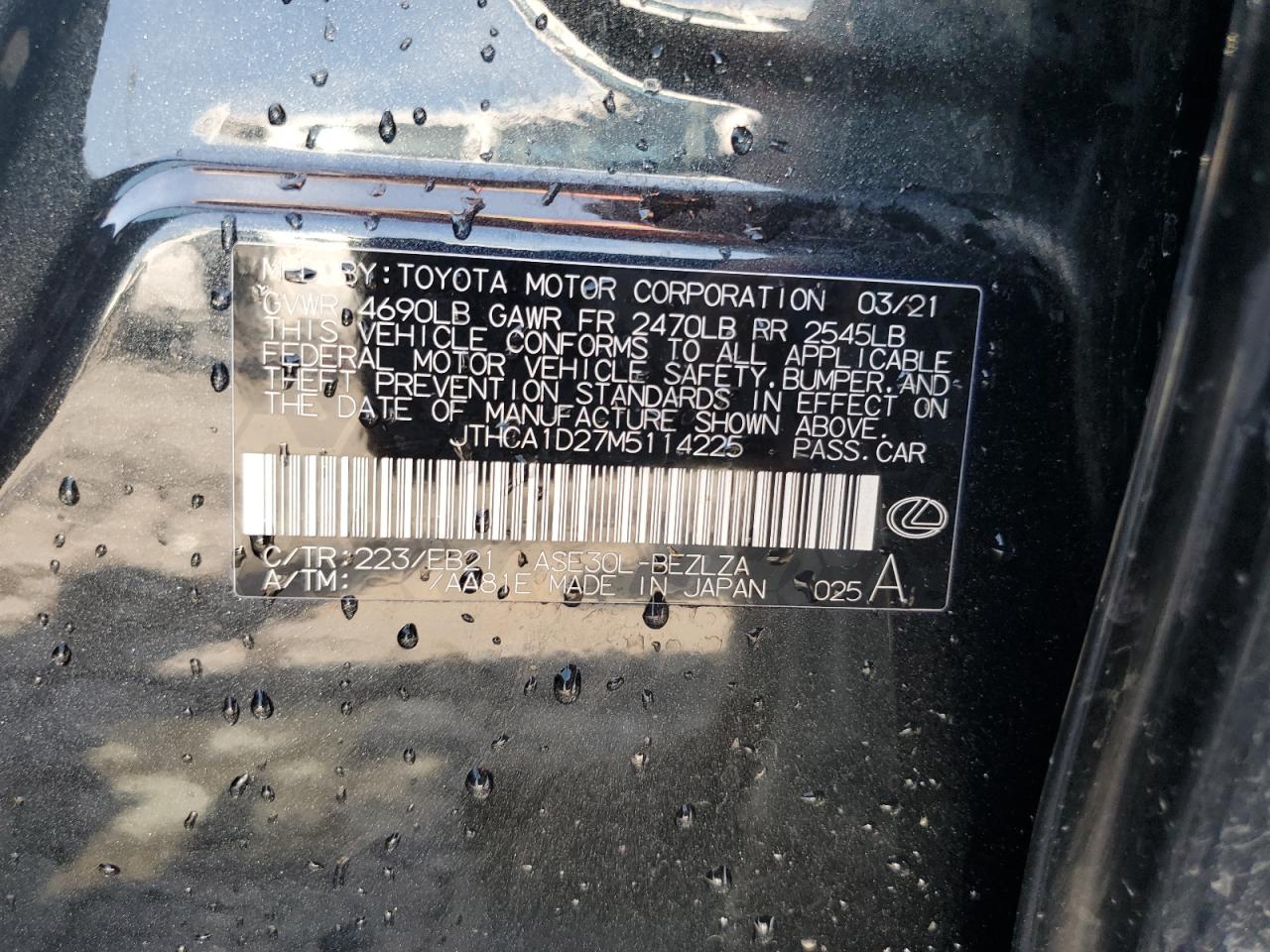 2021 Lexus Is 300 VIN: JTHCA1D27M5114225 Lot: 63703785