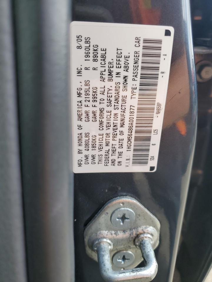 2006 Honda Accord Lx VIN: 1HGCM56486A001877 Lot: 64102075