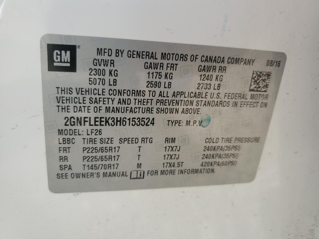 2017 Chevrolet Equinox Ls VIN: 2GNFLEEK3H6153524 Lot: 64896295