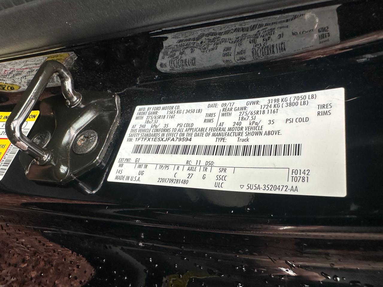 2018 Ford F150 Super Cab VIN: 1FTFX1E5XJFA79594 Lot: 65503505