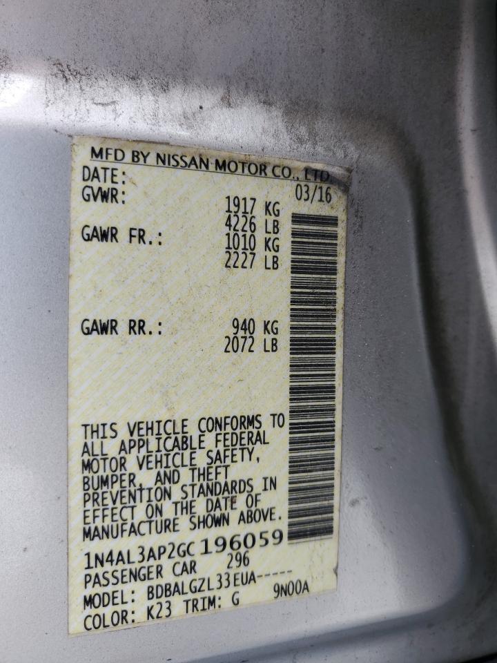2016 Nissan Altima 2.5 VIN: 1N4AL3AP2GC196059 Lot: 62923035