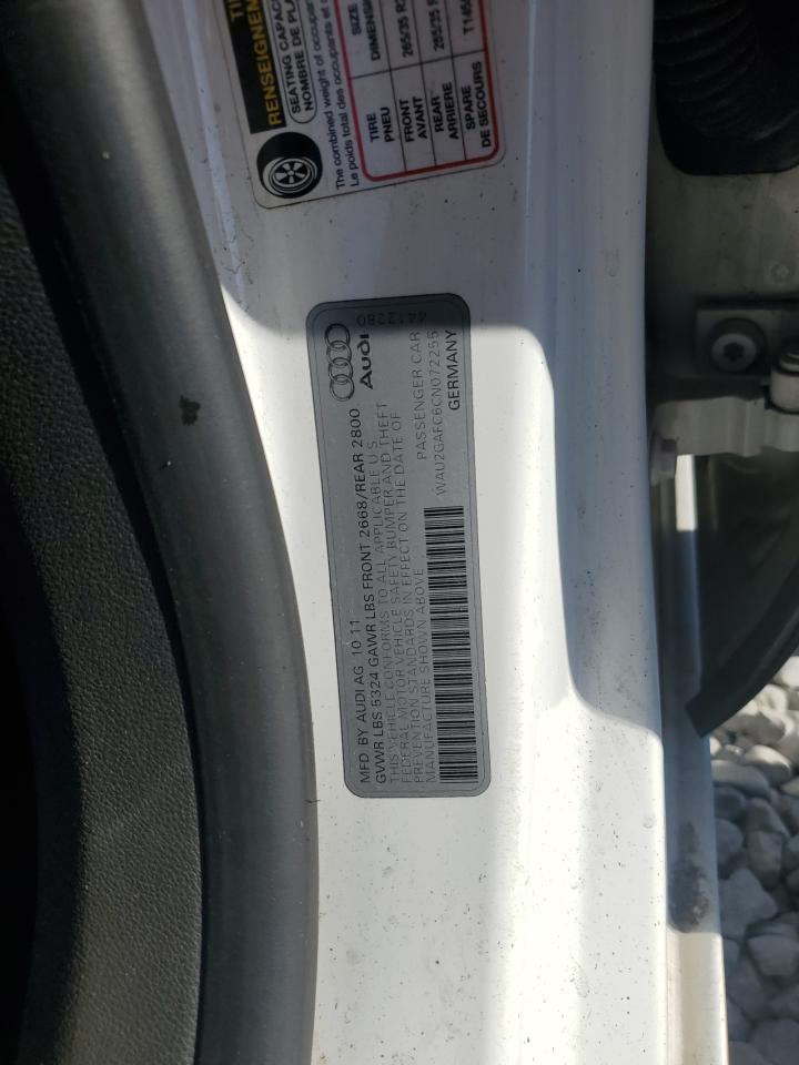 2012 Audi A7 Prestige VIN: WAU2GAFC6CN072255 Lot: 63059675