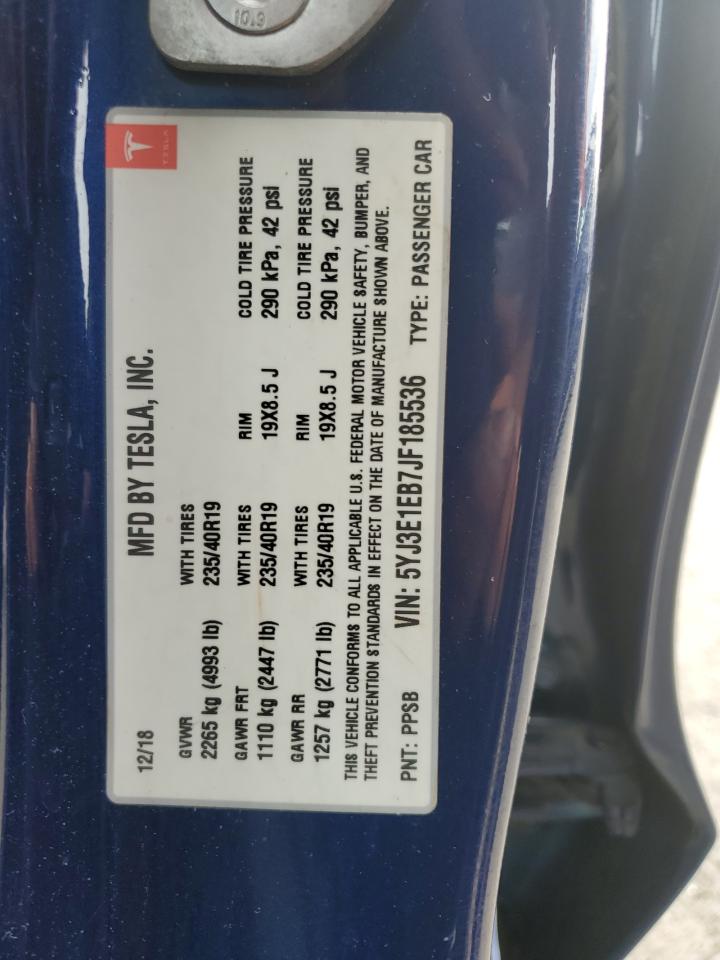 2018 Tesla Model 3 VIN: 5YJ3E1EB7JF185536 Lot: 65538495