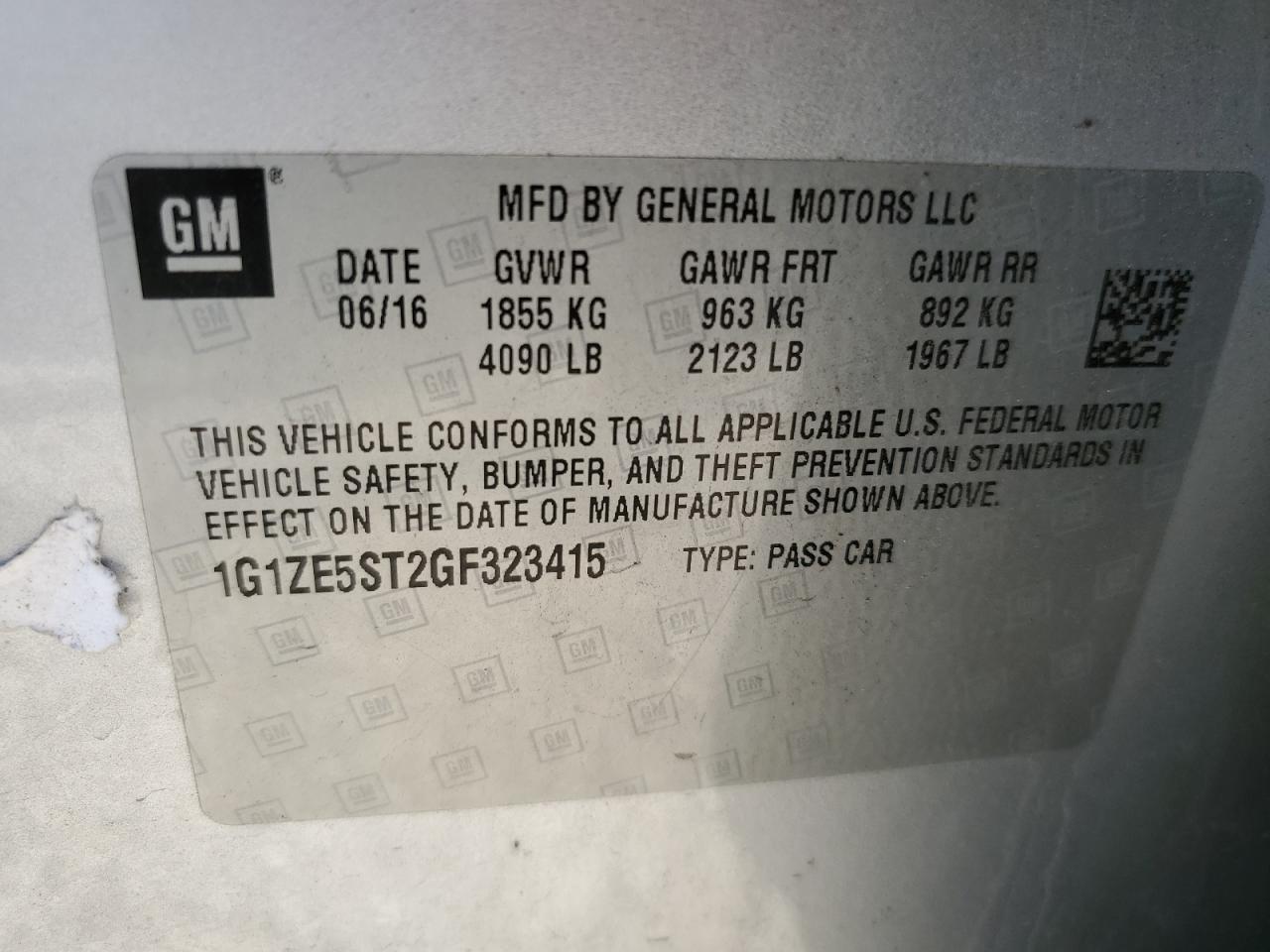 1g1ze5st2gf323415 1G1ZE5ST2GF323415 2016 Chevrolet Malibu Lt