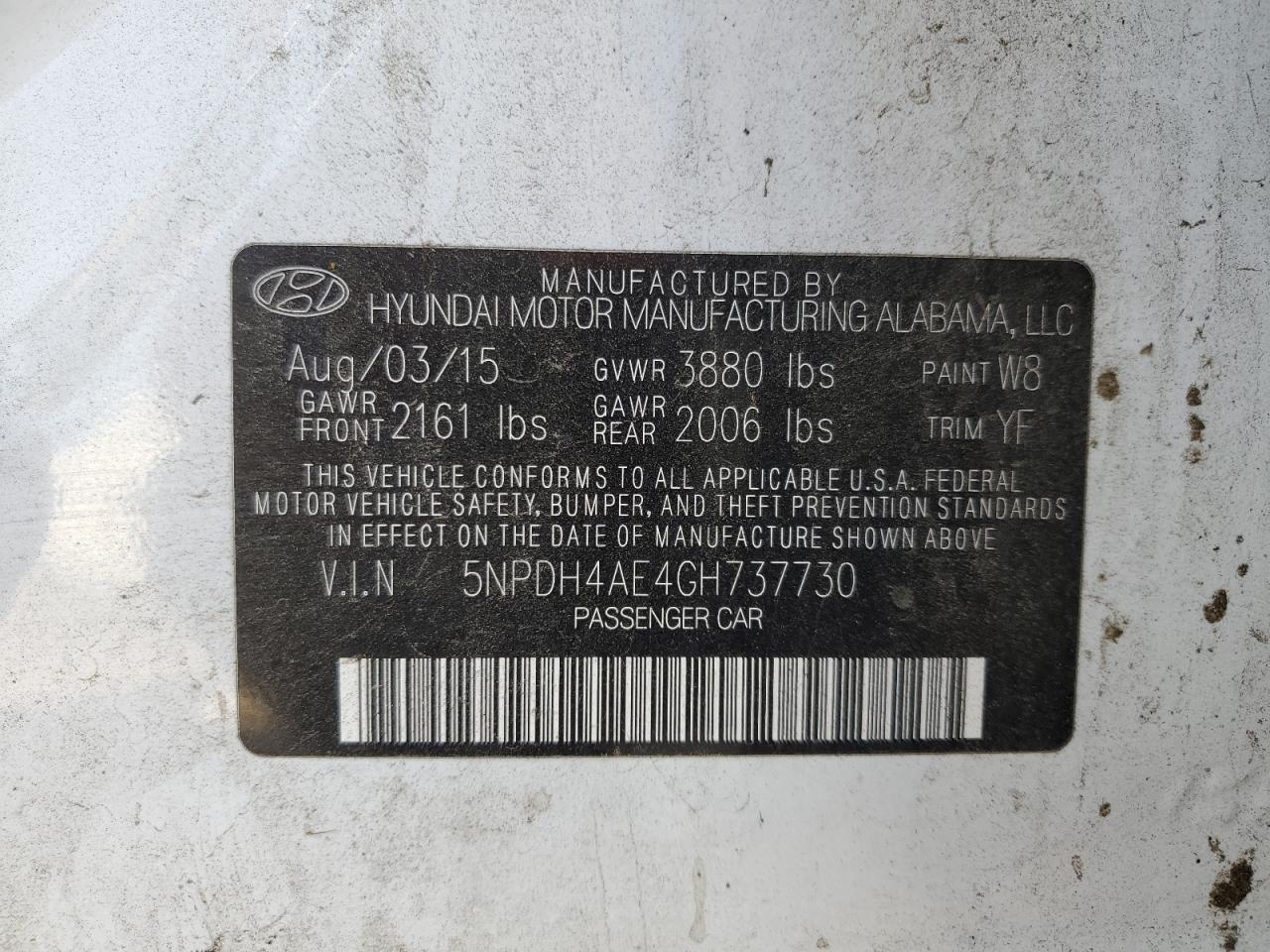 2016 Hyundai Elantra Se VIN: 5NPDH4AE4GH737730 Lot: 63126715