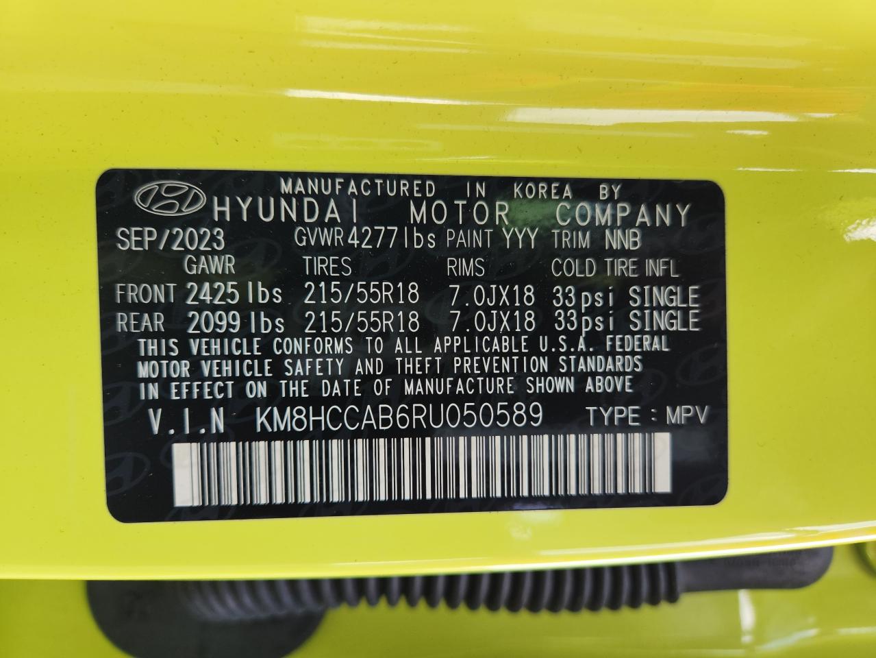 2024 Hyundai Kona Sel VIN: KM8HCCAB6RU050589 Lot: 65750105