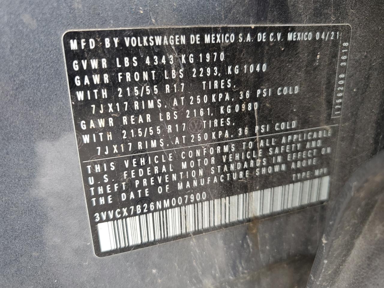 2022 Volkswagen Taos S VIN: 3VVCX7B26NM007900 Lot: 63162185