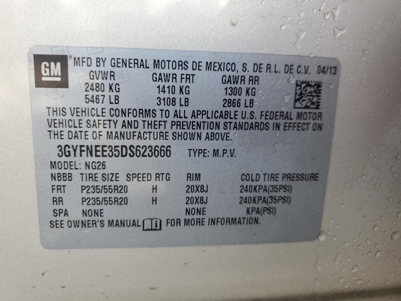 2013 Cadillac Srx Premium Collection VIN: 3GYFNEE35DS623666 Lot: 63762815