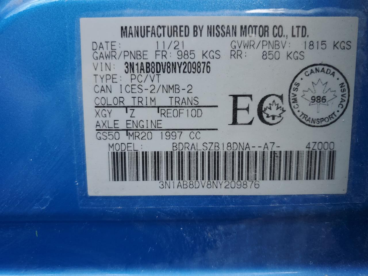 2022 Nissan Sentra Sr VIN: 3N1AB8DV8NY209876 Lot: 64216635
