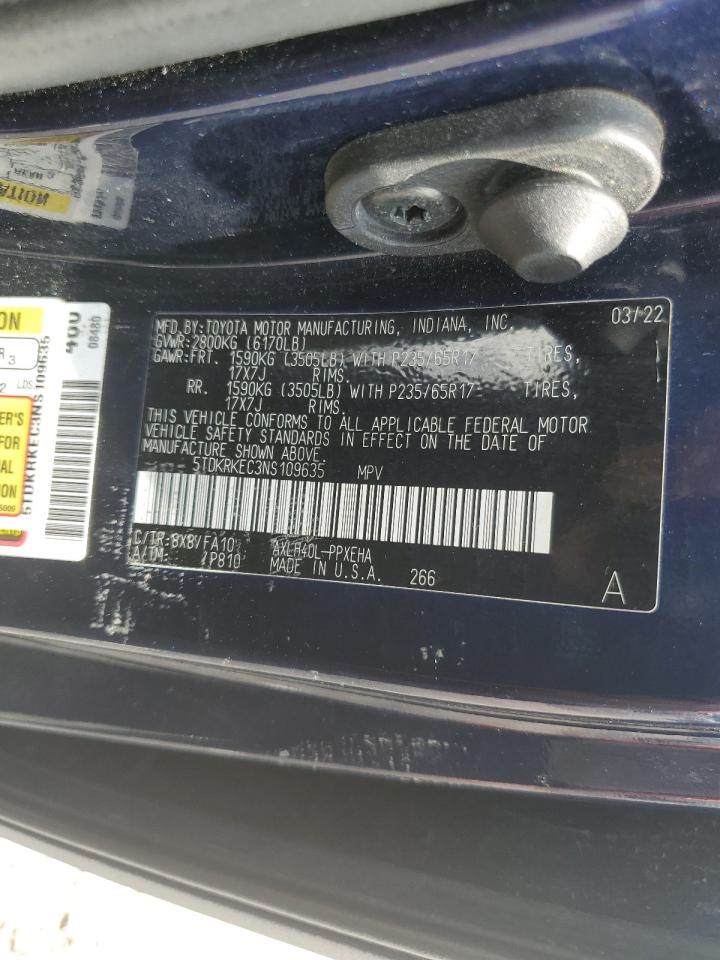 2022 Toyota Sienna Le VIN: 5TDKRKEC3NS109635 Lot: 65075845