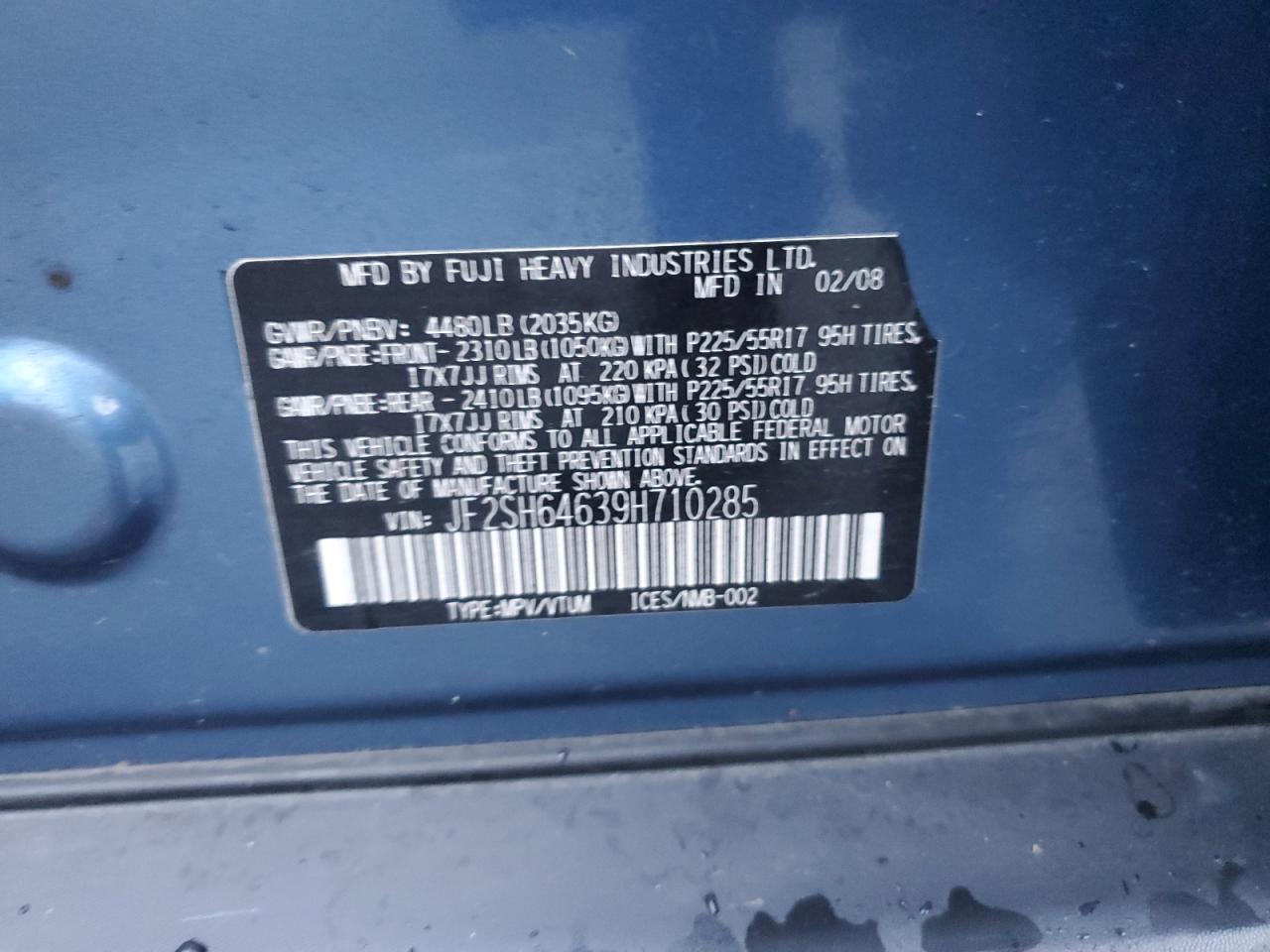 2009 Subaru Forester 2.5X Limited VIN: JF2SH64639H710285 Lot: 64551285