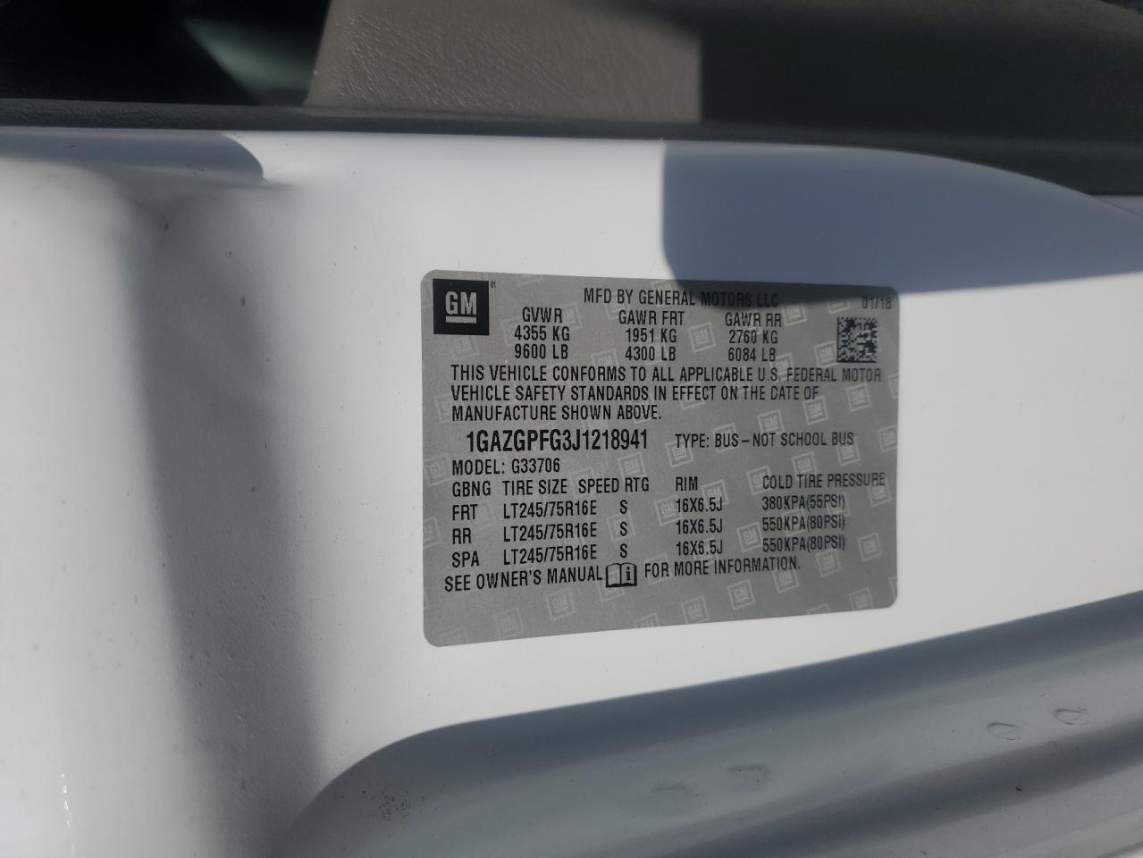 2018 Chevrolet Express G3500 Lt VIN: 1GAZGPFG3J1218941 Lot: 65062375