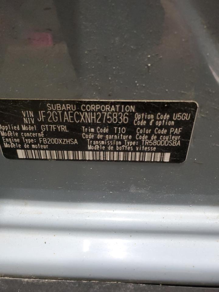 2022 Subaru Crosstrek Premium VIN: JF2GTAECXNH275836 Lot: 62344955