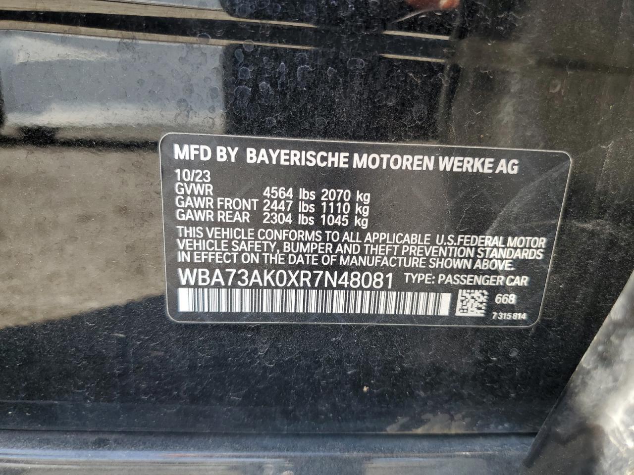 2024 BMW 228Xi VIN: WBA73AK0XR7N48081 Lot: 64334865