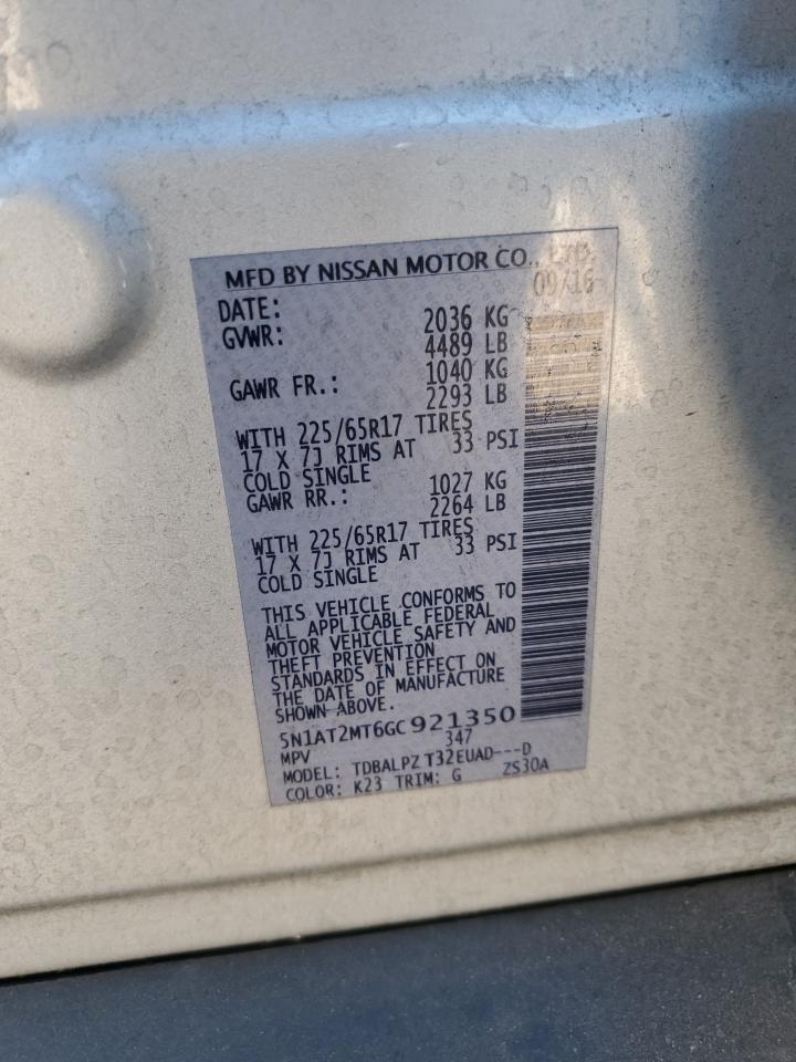 2016 Nissan Rogue S VIN: 5N1AT2MT6GC921350 Lot: 65634295