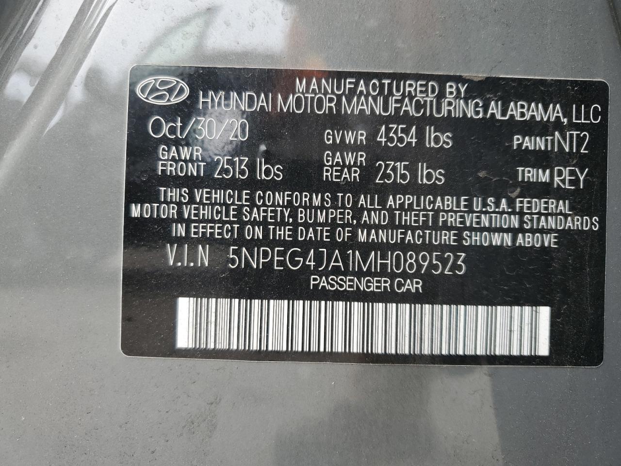 2021 Hyundai Sonata Se VIN: 5NPEG4JA1MH089523 Lot: 62916465