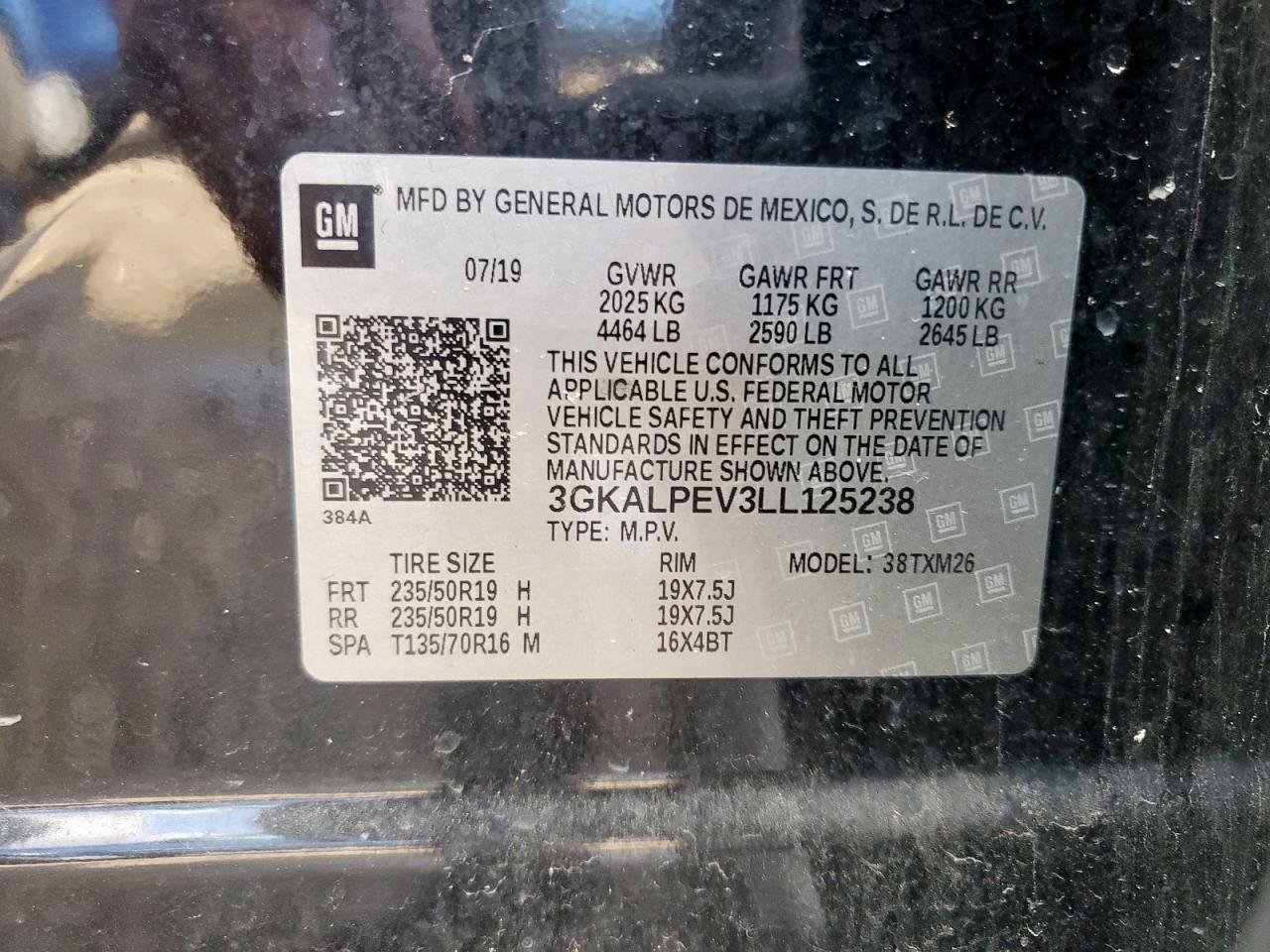 2020 GMC Terrain Slt VIN: 3GKALPEV3LL125238 Lot: 64793795