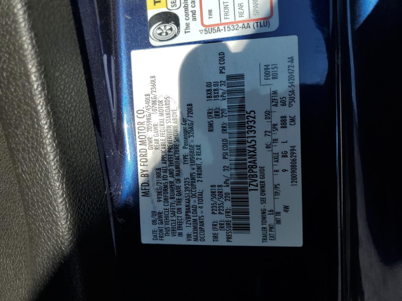2010 Ford Mustang VIN: 1ZVBP8ANXA5139325 Lot: 62690985