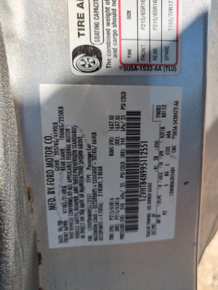 2009 Ford Mustang VIN: 1ZVHT84N995112551 Lot: 63500485