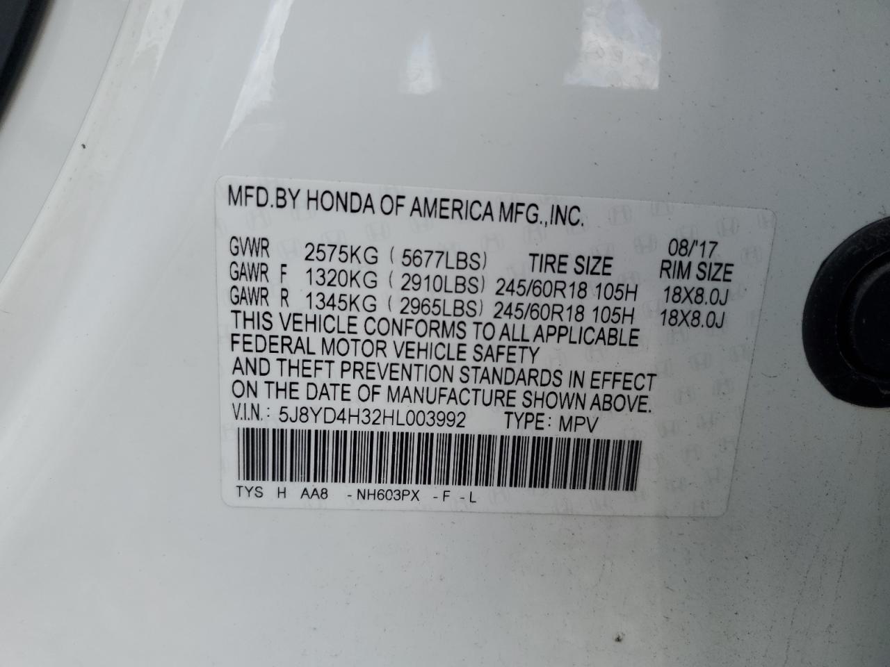 5j8yd4h32hl003992 5J8YD4H32HL003992 2017 Acura Mdx