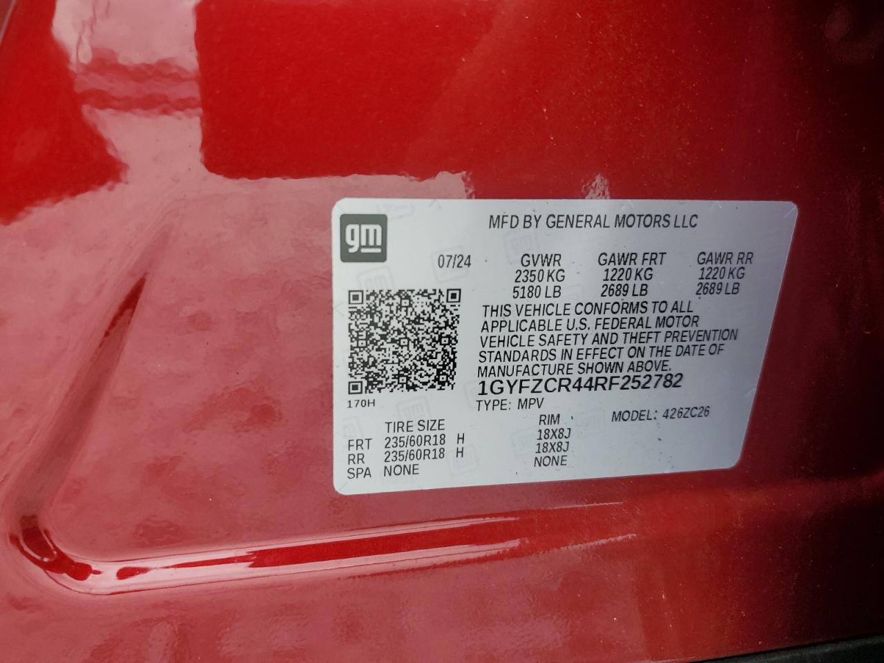 2024 Cadillac Xt4 Premium Luxury VIN: 1GYFZCR44RF252782 Lot: 69357465