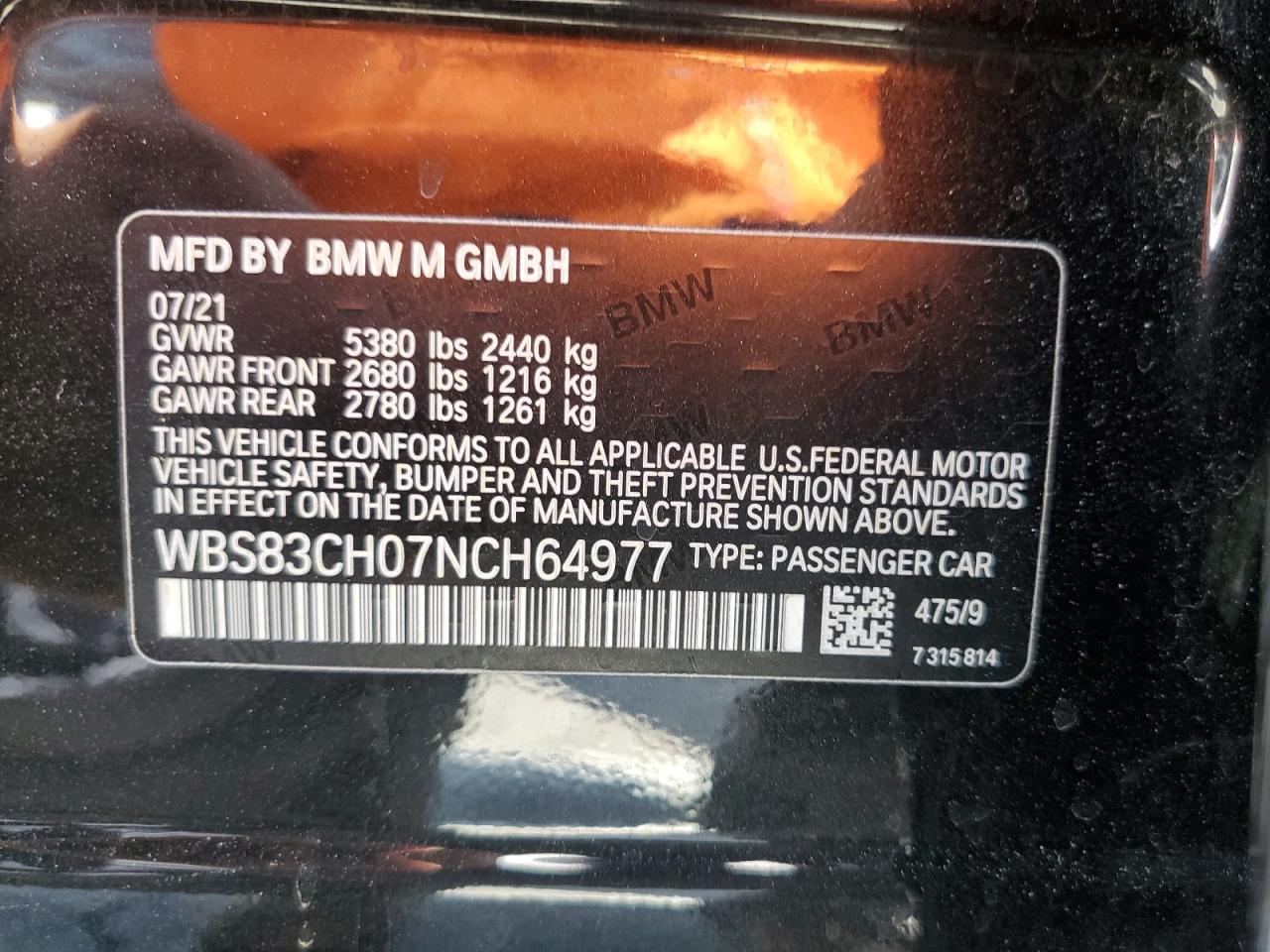 2022 BMW M5 VIN: WBS83CH07NCH64977 Lot: 65179975