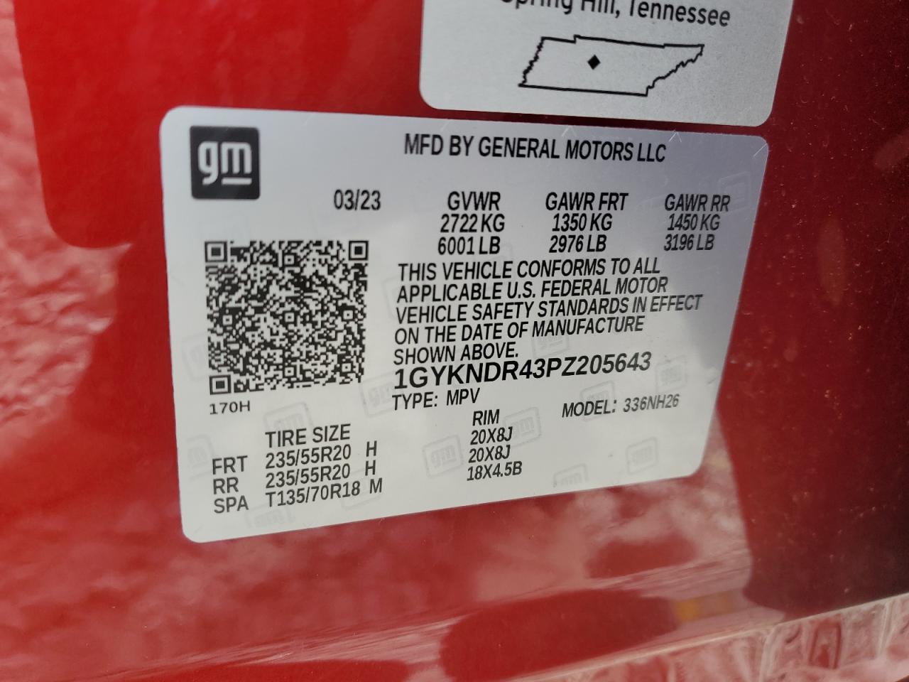 2023 Cadillac Xt5 Premium Luxury VIN: 1GYKNDR43PZ205643 Lot: 64576605