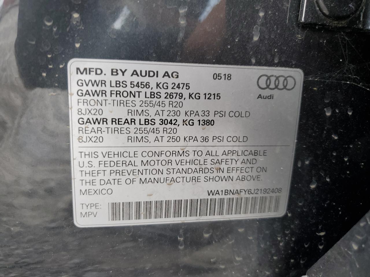 2018 Audi Q5 Premium Plus VIN: WA1BNAFY6J2192408 Lot: 64120765