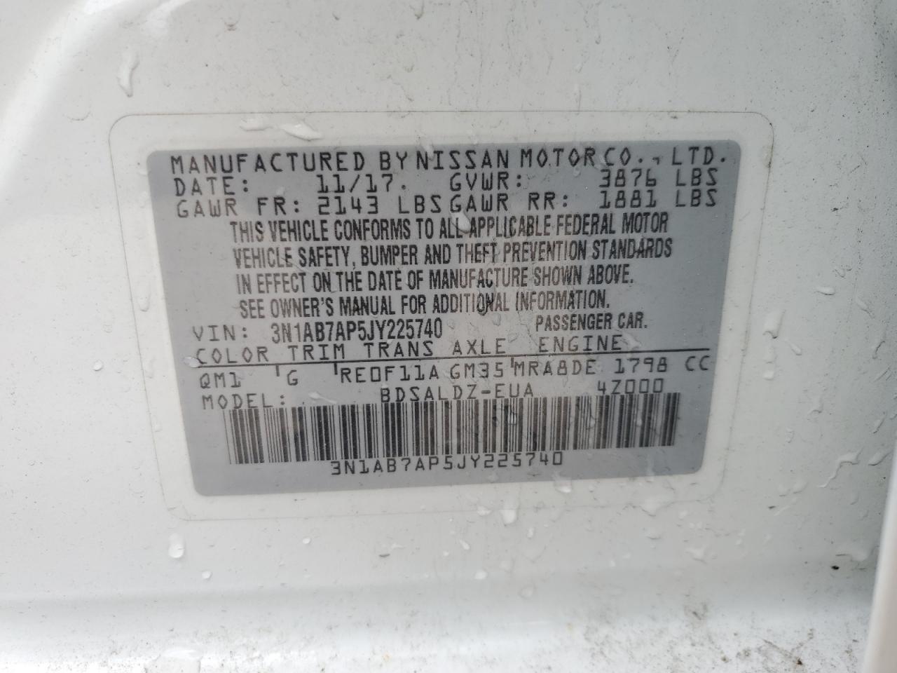 3N1AB7AP5JY225740 2018 Nissan Sentra S